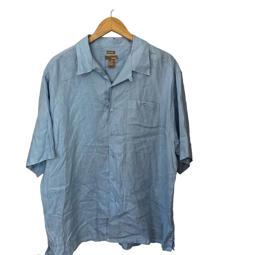 Bruno Pure‎ Linen Mens Shirt Button Up Light Blue Chest Pocket Casual Size 2XLB